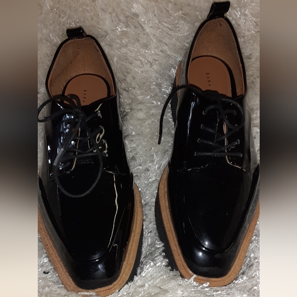 ZARA BLACK PATENT FLATFORM OXFORDS - Picture 5 of 7